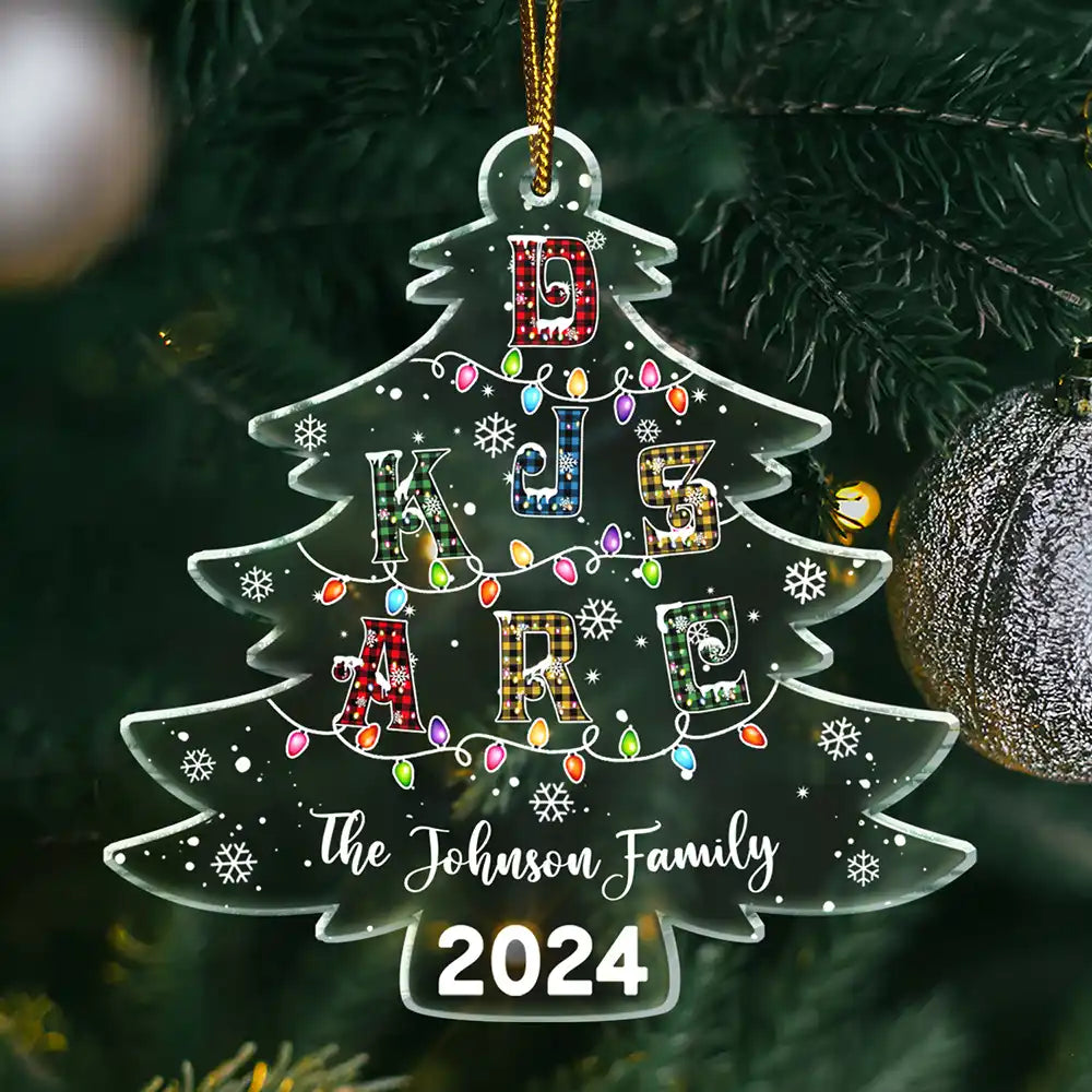 Christmas,Happy,Family,Parents,Gift For Sibling - Christmas Tree Family Alphabet - Personalized Custom Shaped Acrylic Ornament