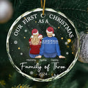 Family, Parents, New Baby - First Christmas As A Family Of Three New Parents - Personalized Circle Glass Ornament