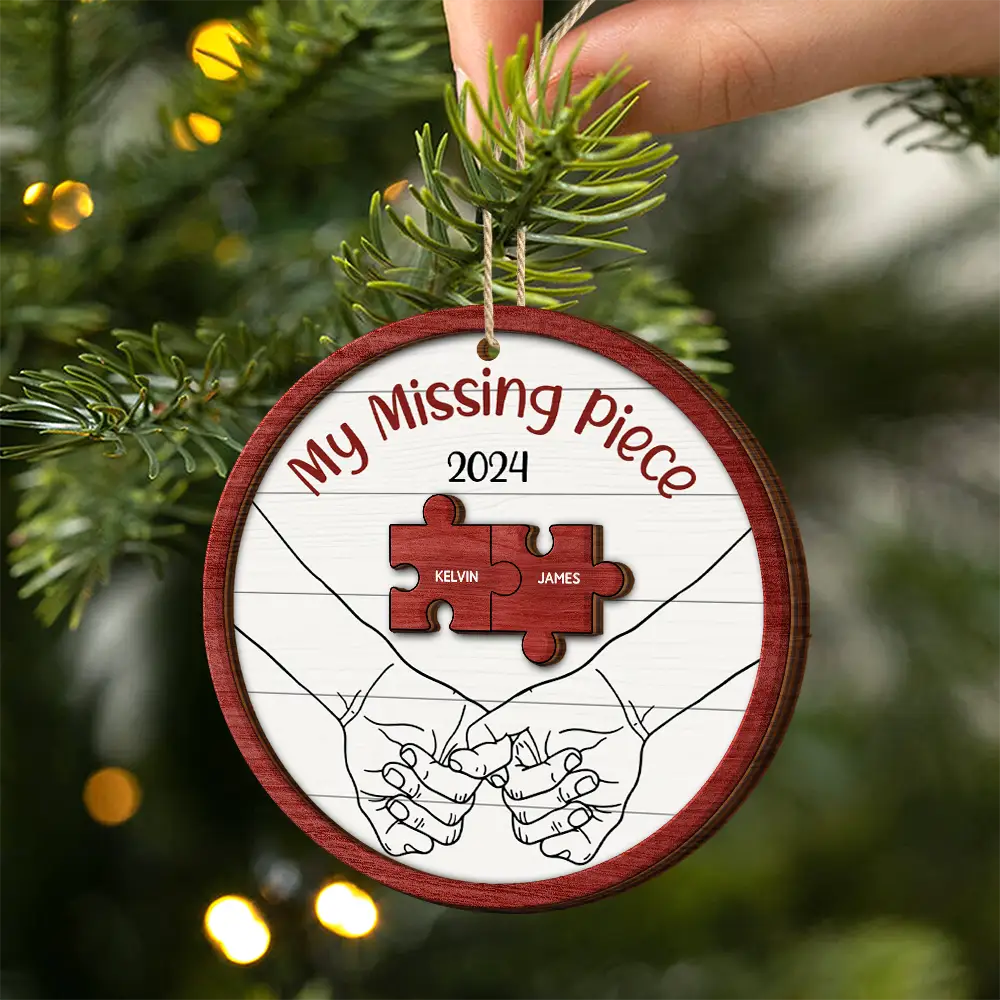 Christmas,Love,Gift For Couples,Gift For Husband,Gift For Wife,Gift For Boyfriend,Gift For Girlfriend,Anniversary - My Missing Piece Christmas Couple Holding Hands - Personalized 2-Layered Wooden Ornament