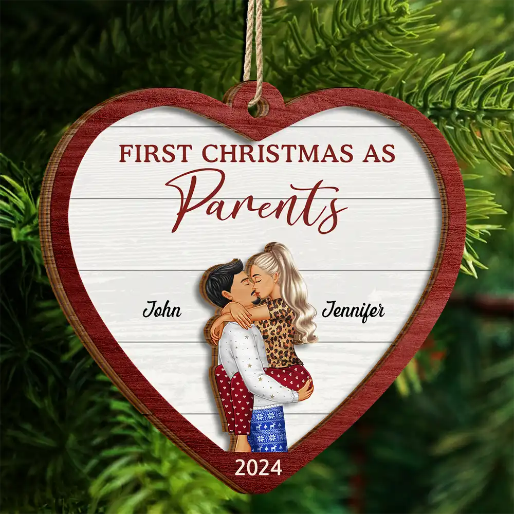 Christmas,Love,Gift For Couples,Gift For Husband,Gift For Wife,Anniversary - First Christmas As Mr & Mrs Kissing Couple - Personalized 2-Layered Wooden Ornament