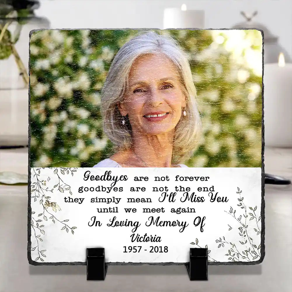 Custom Photo Goodbyes Are Not Forever Memorial - Personalized Rectangle Memorial Garden Stone