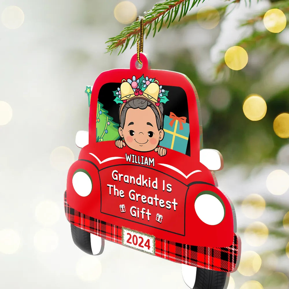 Christmas,Gift For Grandma,Gift For Grandpa,Gift For Grandparents,Gift For Kids,Happy - Grandkids Are The Greatest Gifts - Personalized Cutout Acrylic Ornament