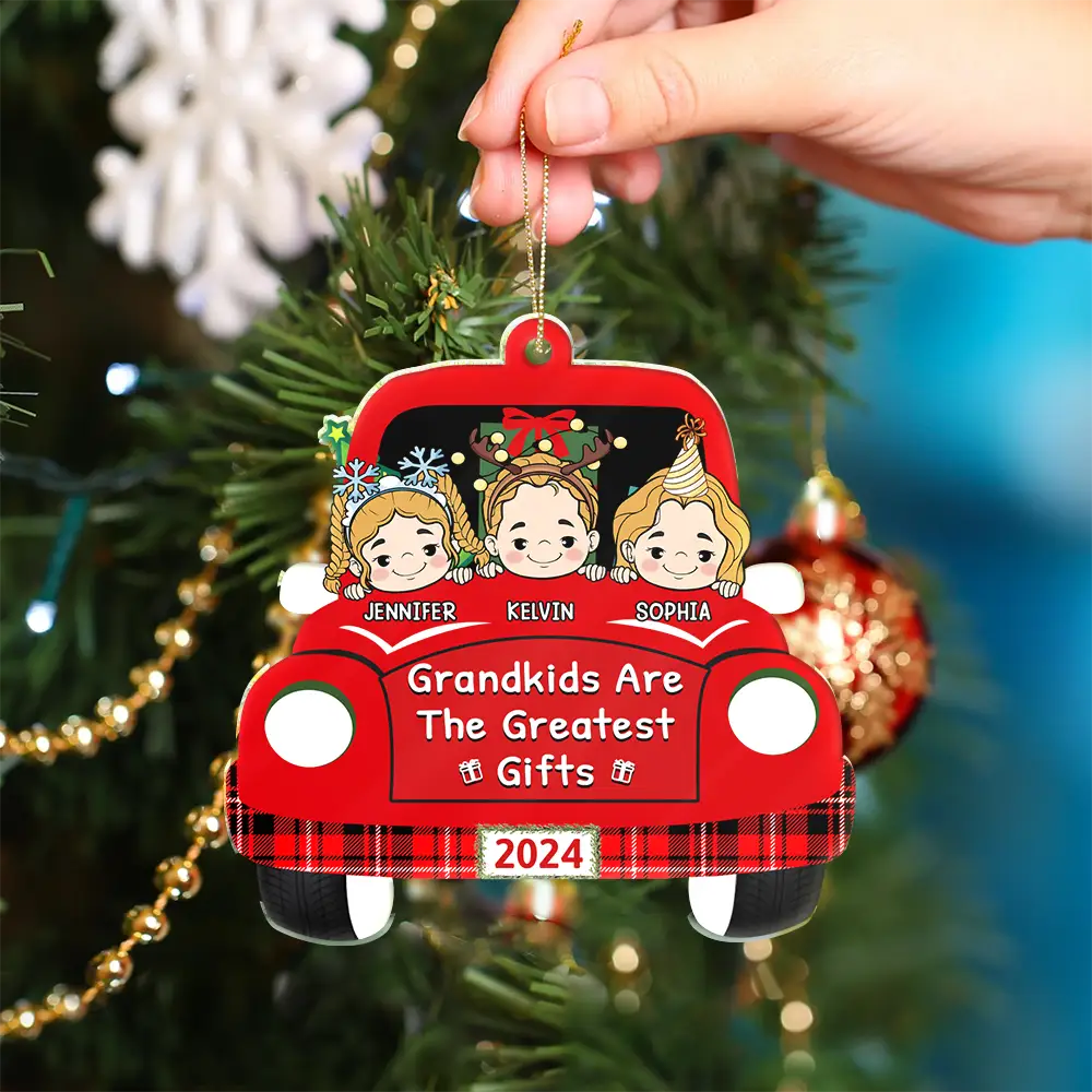 Christmas,Gift For Grandma,Gift For Grandpa,Gift For Grandparents,Gift For Kids,Happy - Grandkids Are The Greatest Gifts - Personalized Cutout Acrylic Ornament