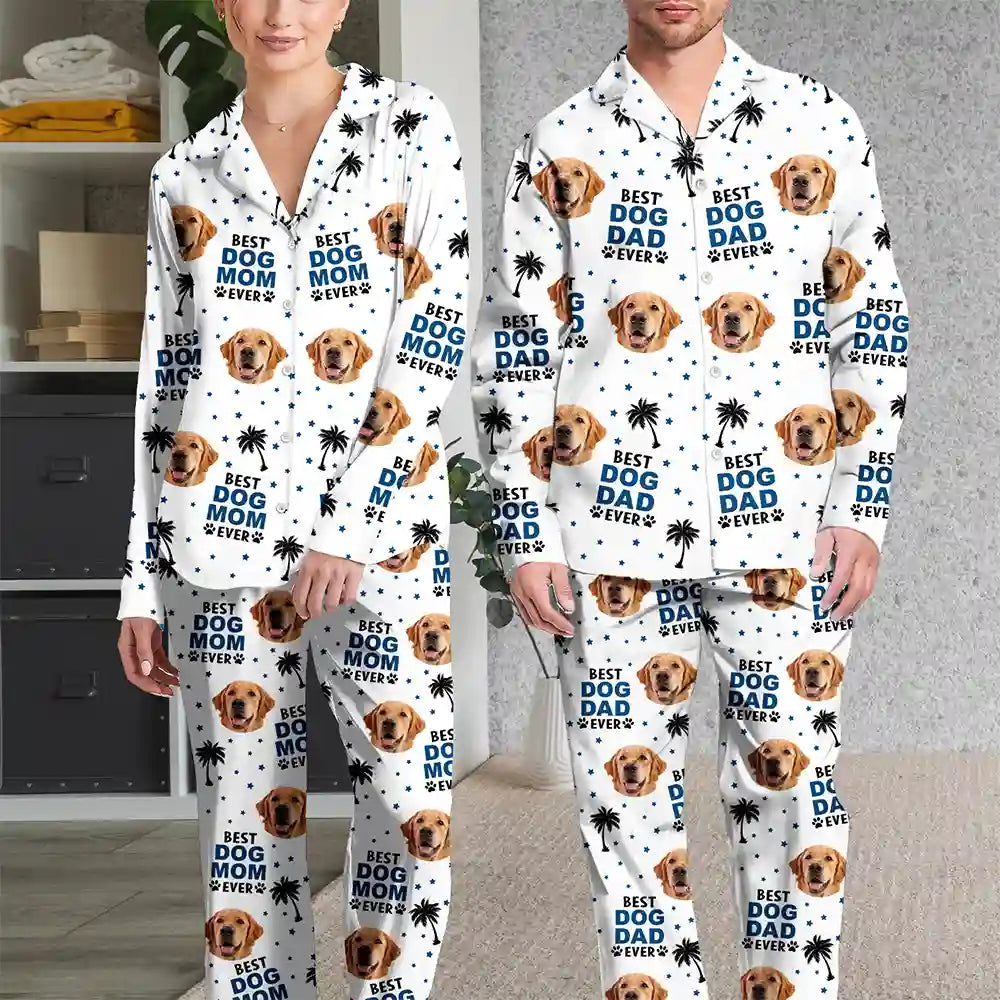 Christmas,Custom Photo,Pet Lovers,Pet Mom,Pet Dad,Happy - Custom Photo Best Dog Cat Dad Mom Ever - Personalized Long Pajamas Set