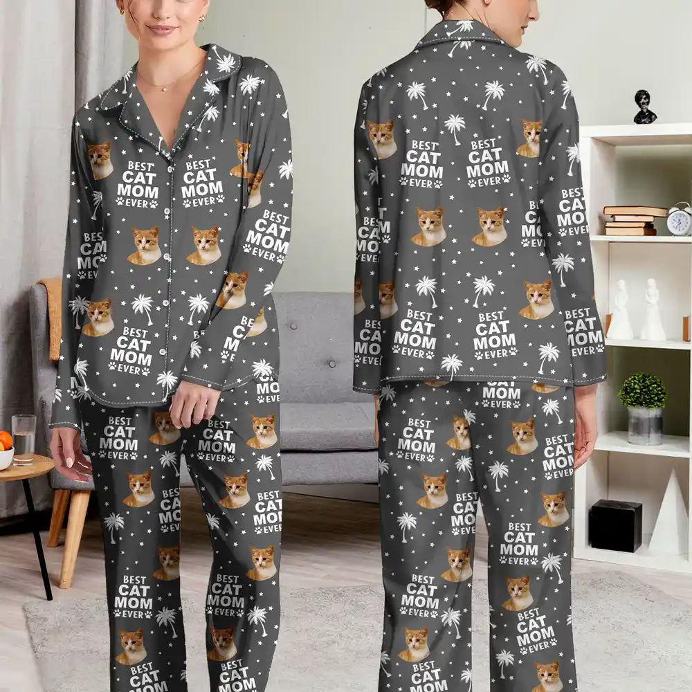 Christmas,Custom Photo,Pet Lovers,Pet Mom,Pet Dad,Happy - Custom Photo Best Dog Cat Dad Mom Ever - Personalized Long Pajamas Set