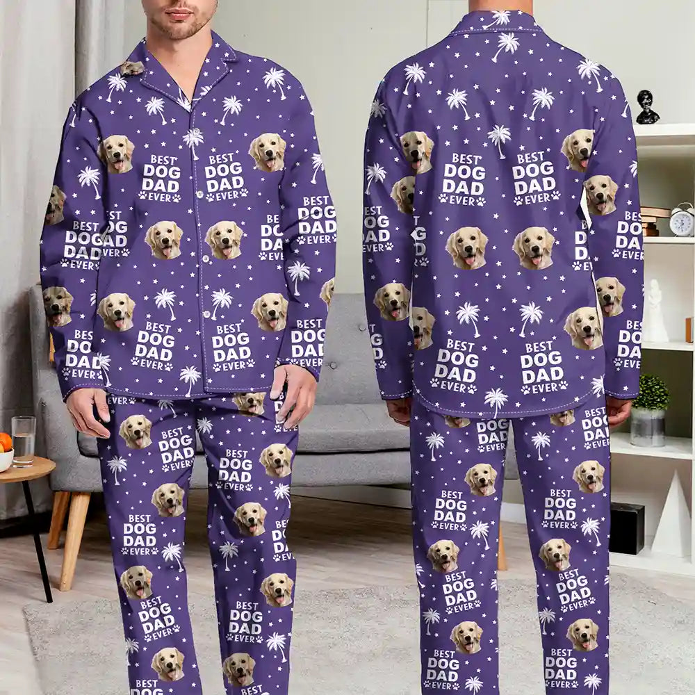 Christmas,Custom Photo,Pet Lovers,Pet Mom,Pet Dad,Happy - Custom Photo Best Dog Cat Dad Mom Ever - Personalized Long Pajamas Set