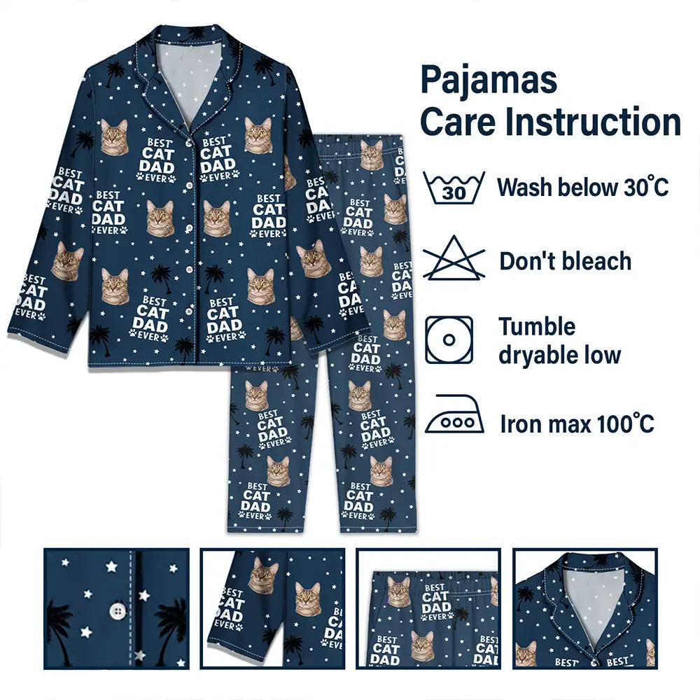 Christmas,Custom Photo,Pet Lovers,Pet Mom,Pet Dad,Happy - Custom Photo Best Dog Cat Dad Mom Ever - Personalized Long Pajamas Set