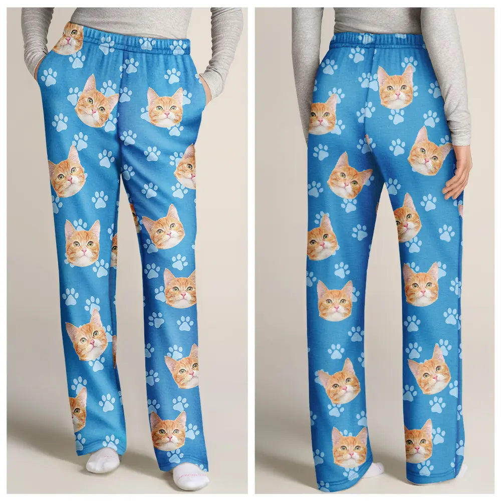 Pet Lovers, Cat Lovers, Dog Lovers, Parents, Family - Custom Photo Face Funny Pattern Dog Cat Family - Personalized Pajama Pants