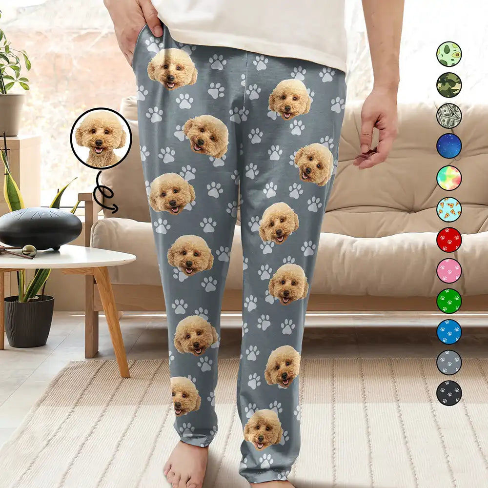 Pet Lovers, Cat Lovers, Dog Lovers, Parents, Family - Custom Photo Face Funny Pattern Dog Cat Family - Personalized Pajama Pants