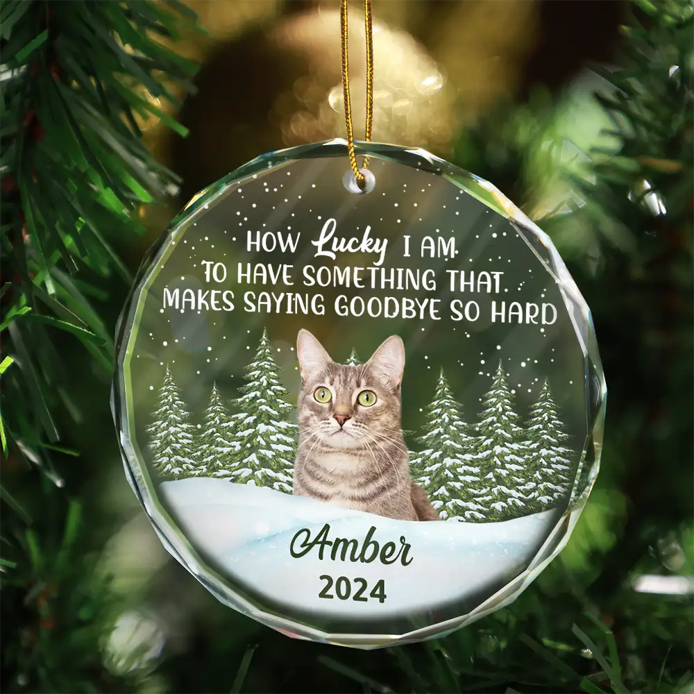 Memorial, Pet Lovers - Custom Photo How Lucky I Am Memorial Dog Cat - Personalized Glass Ornament