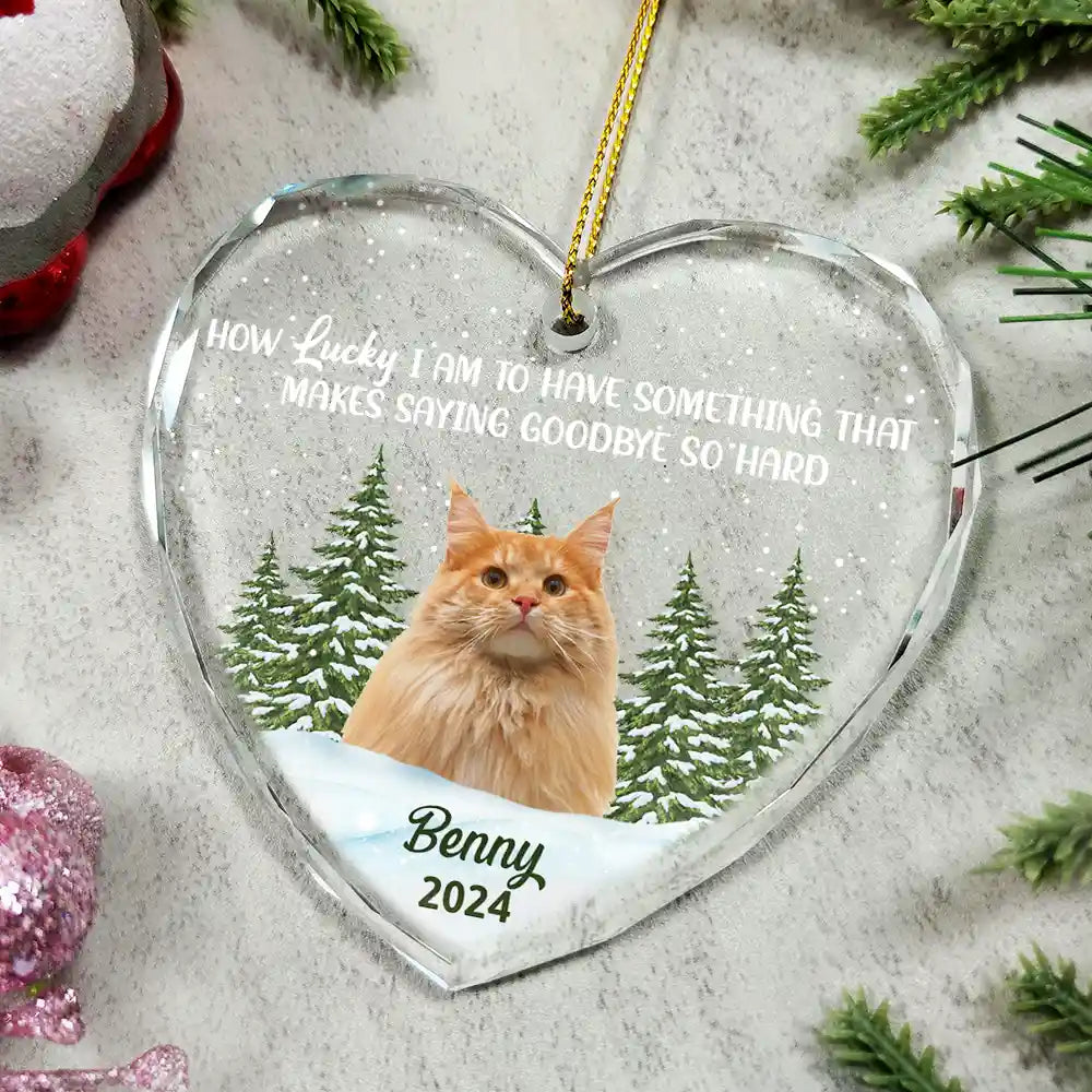 Memorial, Pet Lovers - Custom Photo How Lucky I Am Memorial Dog Cat - Personalized Glass Ornament