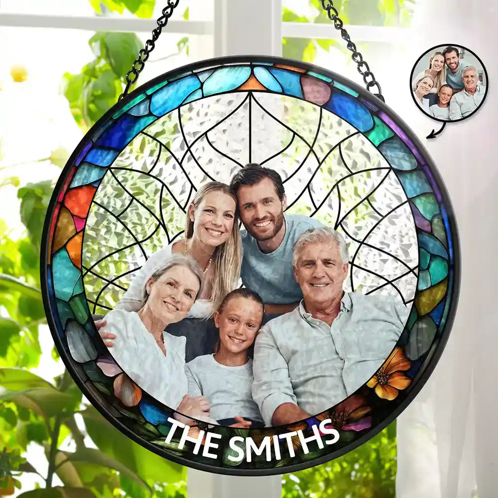 Family, Gift For Sibling, Dog Lovers, Cat Lovers, Pet Lovers - Custom Photo Family Dog Cat - Personalized Stained Glass Window Hanging Suncatcher
