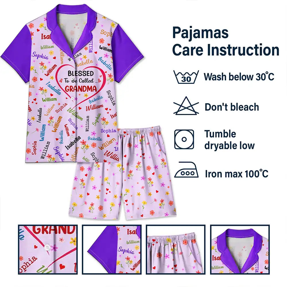 Gift For Grandma, Gift For Mother - Blessed To Be Called Grandma Nana - Personalized Short Pajamas Set