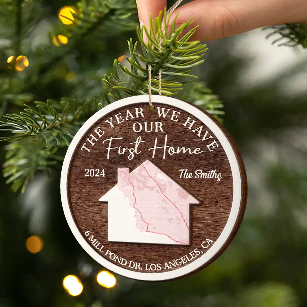 Gift For Couples, Family - Location Map The Year We Have Our First Home Couple Family - Personalized 2-Layered Wooden Ornament