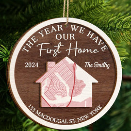 Gift For Couples, Family - Location Map The Year We Have Our First Home Couple Family - Personalized 2-Layered Wooden Ornament