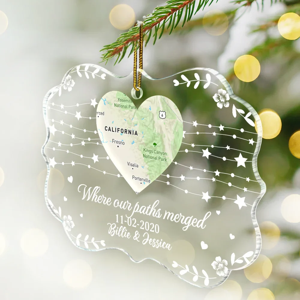 Christmas,Gift For Couples,Gift For Husband,Gift For Wife,Love - Location Map Heart Where It All Began Couple Family - Personalized Medallion Acrylic Ornament