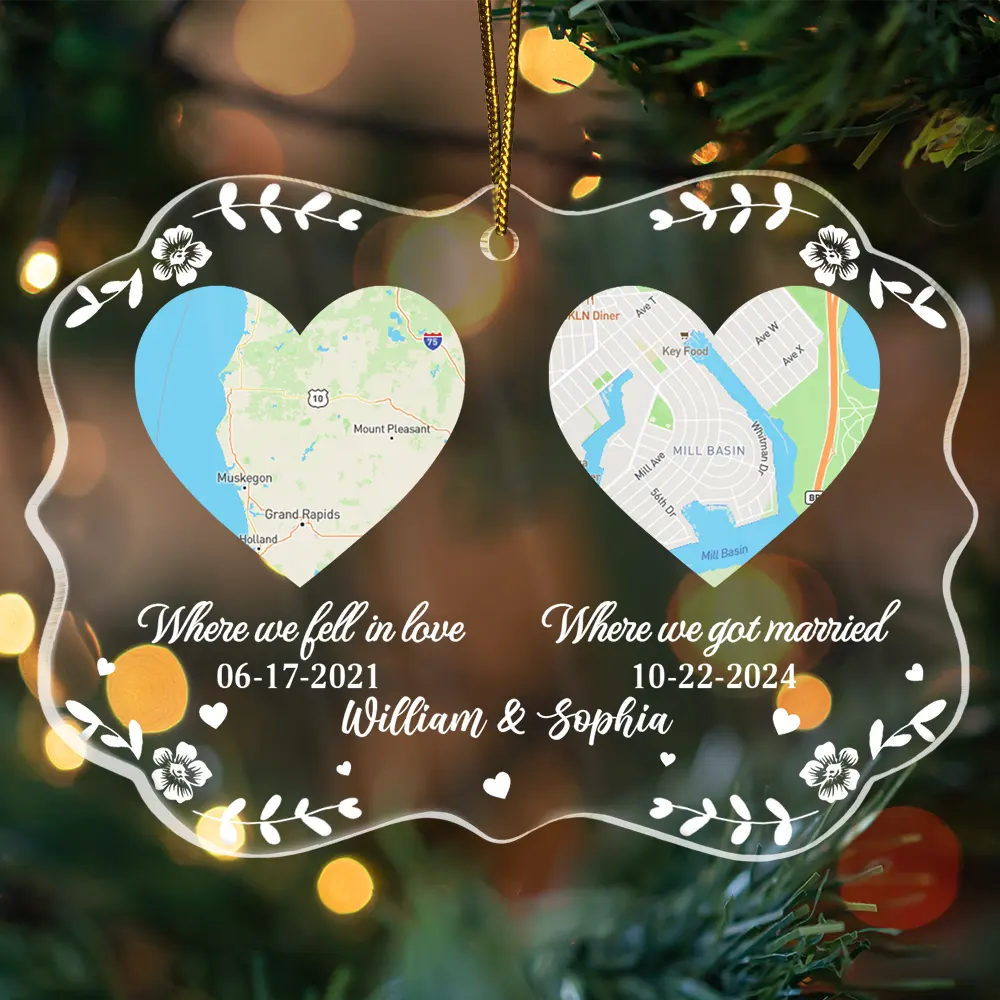 Christmas,Gift For Couples,Gift For Husband,Gift For Wife,Love - Location Map Heart Where It All Began Couple Family - Personalized Medallion Acrylic Ornament