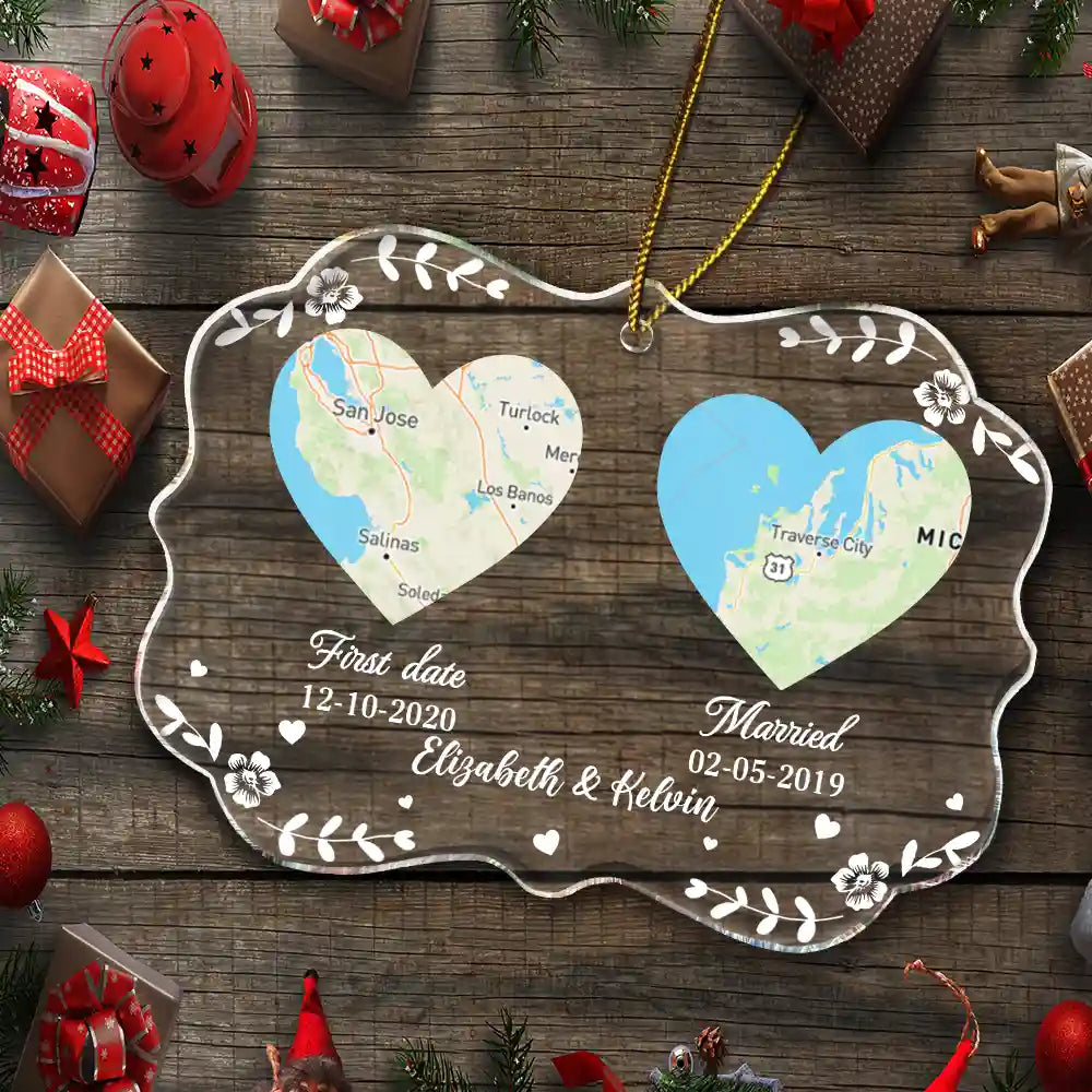 Christmas,Gift For Couples,Gift For Husband,Gift For Wife,Love - Location Map Heart Where It All Began Couple Family - Personalized Medallion Acrylic Ornament