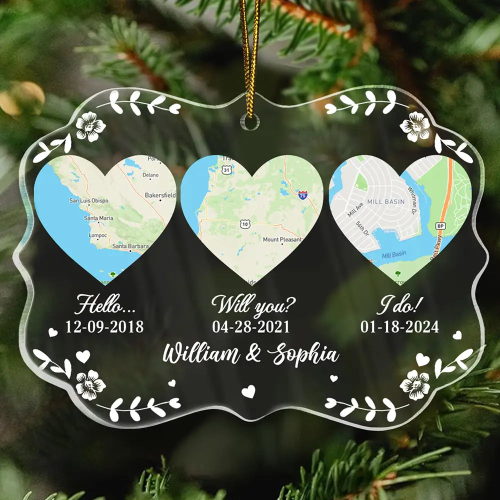 Christmas,Gift For Couples,Gift For Husband,Gift For Wife,Love - Location Map Heart Where It All Began Couple Family - Personalized Medallion Acrylic Ornament