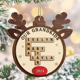 Gift For Grandma,Gift For Grandpa,Gift For Grandparents - Crossword Our Grandkids Reindeer - Personalized 2-Layered Wooden Ornament