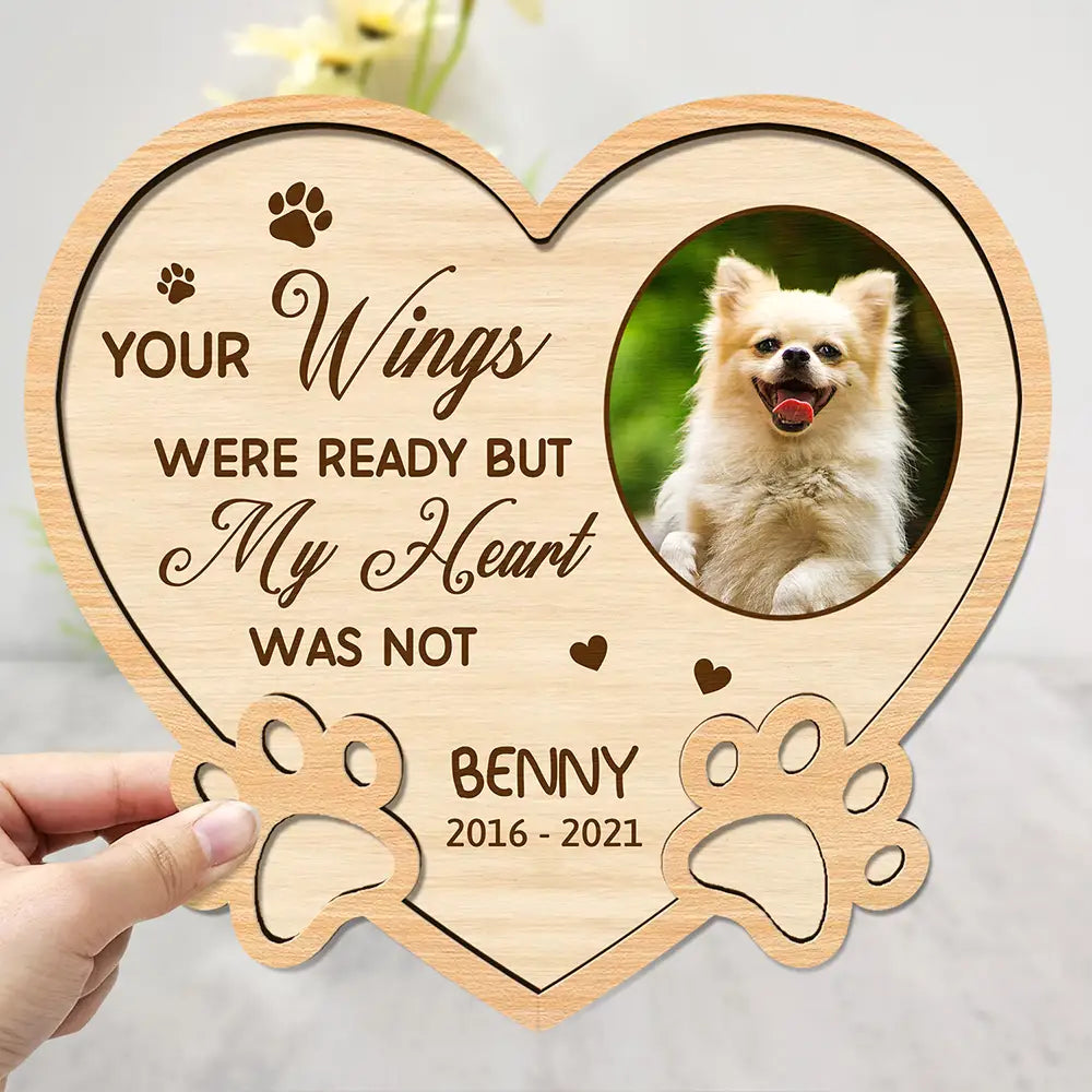 Pet Lovers, Dog Lovers, Cat Lovers - Custom Photo You Left Paw Prints On My Heart Forever - Personalized 2-Layered Wooden Plaque With Stand