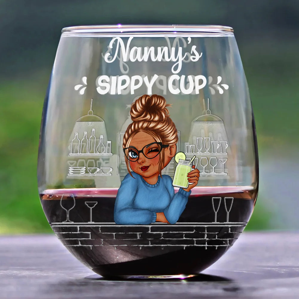 Gift For Grandma,Gift For Mother,Happy - Grandma's Sippy Cup - Personalized Stemless Wine Glass