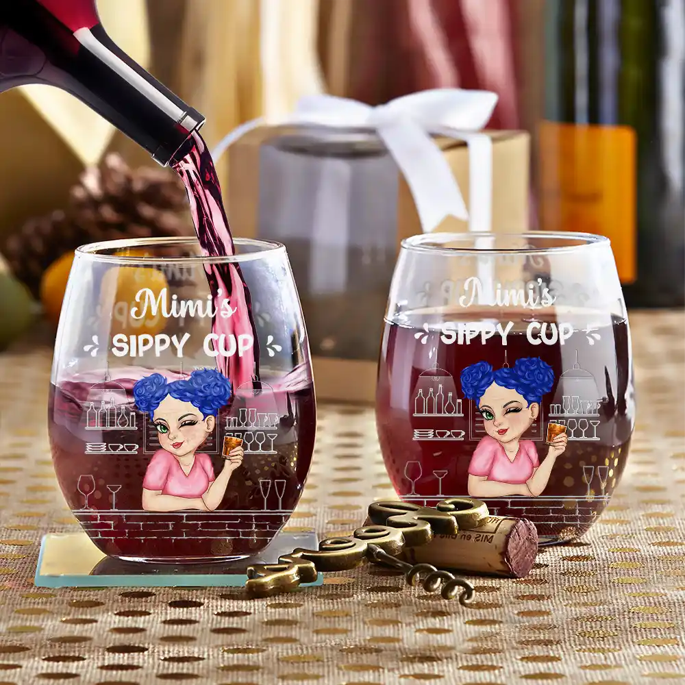 Gift For Grandma,Gift For Mother,Happy - Grandma's Sippy Cup - Personalized Stemless Wine Glass