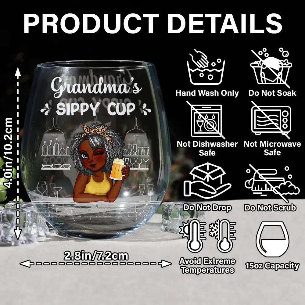 Gift For Grandma,Gift For Mother,Happy - Grandma's Sippy Cup - Personalized Stemless Wine Glass