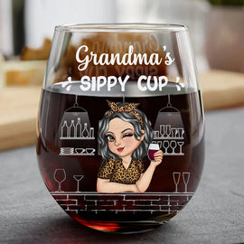 Gift For Grandma,Gift For Mother,Happy - Grandma's Sippy Cup - Personalized Stemless Wine Glass