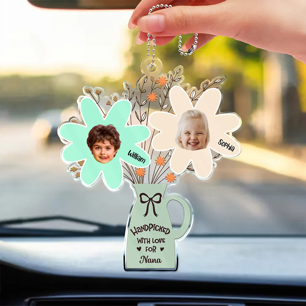 Gift For Grandma, Gift For Mother - Custom Photo Handpicked With Love For Mommy Nana - Personalized Acrylic Car Hanger