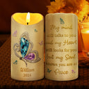 Memorial, Family, Parents, Gift For Grandparents - My Mind Still Talks To You Butterfly Memorial - Personalized Flameless LED Candle