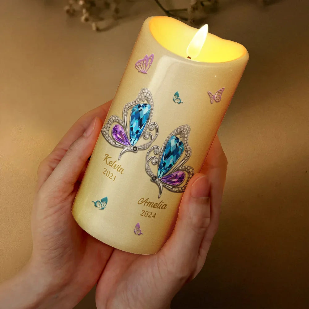 Memorial, Family, Parents, Gift For Grandparents - My Mind Still Talks To You Butterfly Memorial - Personalized Flameless LED Candle