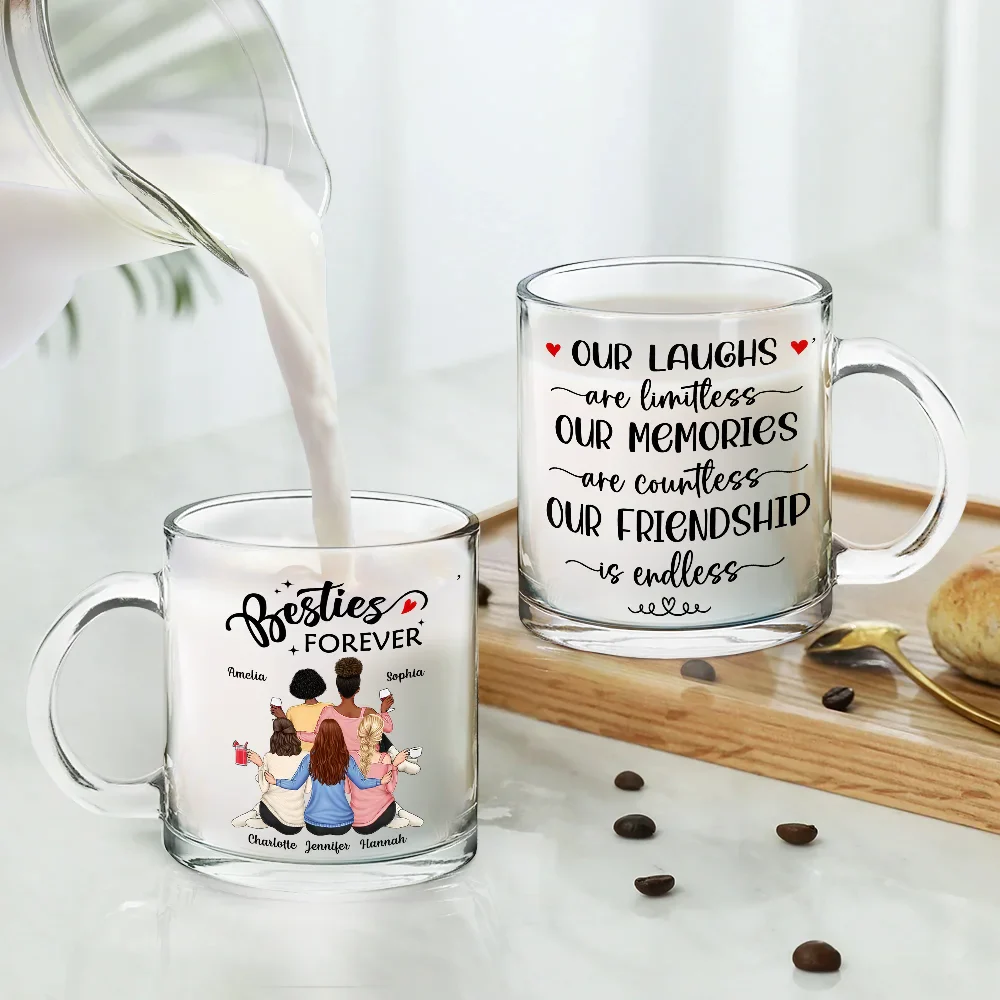 Gift For Sisters, Gift For Bestie - Our Memories Are Countless Our Friendship Is Endless - Personalized Glass Mug