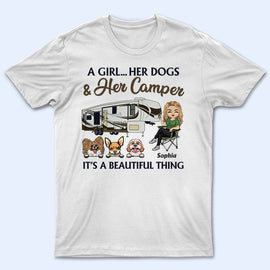 A Girl Her Dog & Her Camper - Camping Gift - Personalized Custom T Shirt