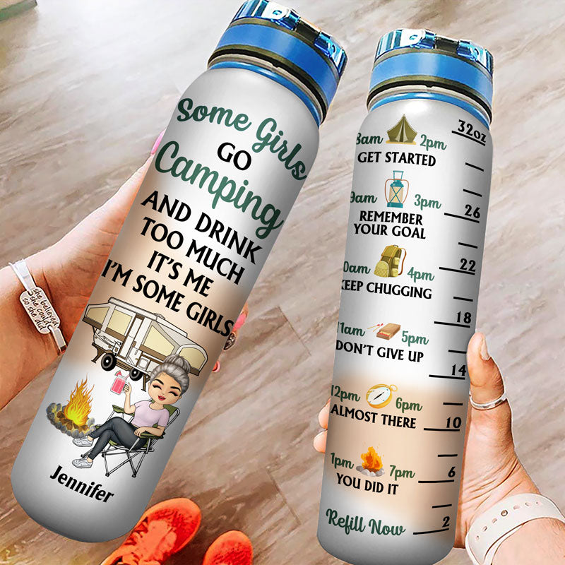 Never Dreamed I'd Grow Up To Be A Super Sexy Camping Lady - Gift For Campers - Personalized Custom Water Tracker Bottle