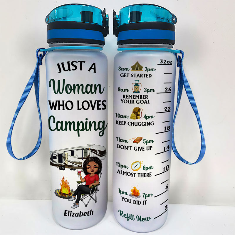 Never Dreamed I'd Grow Up To Be A Super Sexy Camping Lady - Gift For Campers - Personalized Custom Water Tracker Bottle