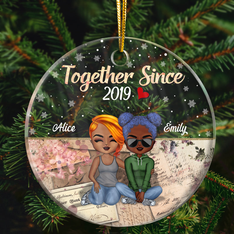 Together Since Husband Wife Christmas - Couple Gift - Personalized Custom Circle Acrylic Ornament