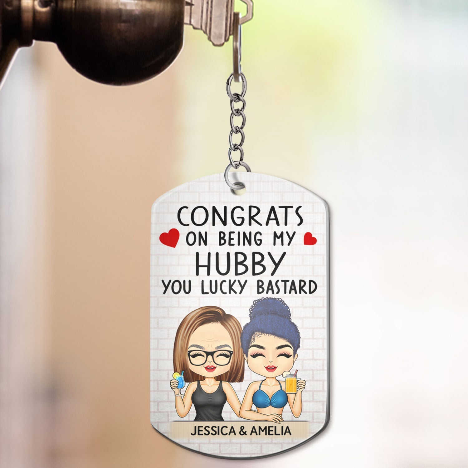 Congrats On Being My Husband Chibi - Anniversary, Vacation, Funny Gift For Couples, Family - Personalized Aluminum Keychain