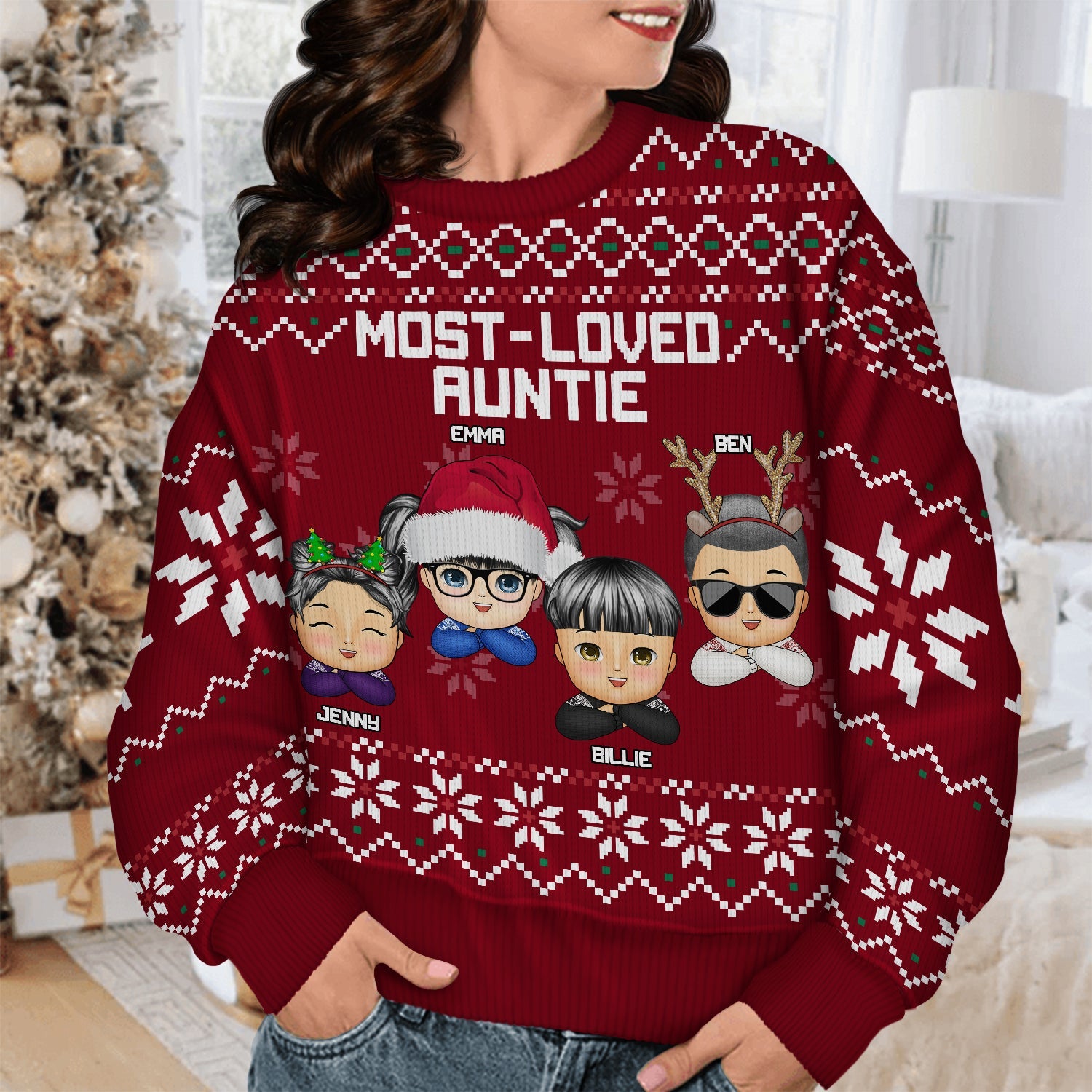 Most Loved Nana - Christmas, Loving Gift For Mom, Mother, Mama, Grandma, Grandmother - Personalized Unisex Ugly Sweater