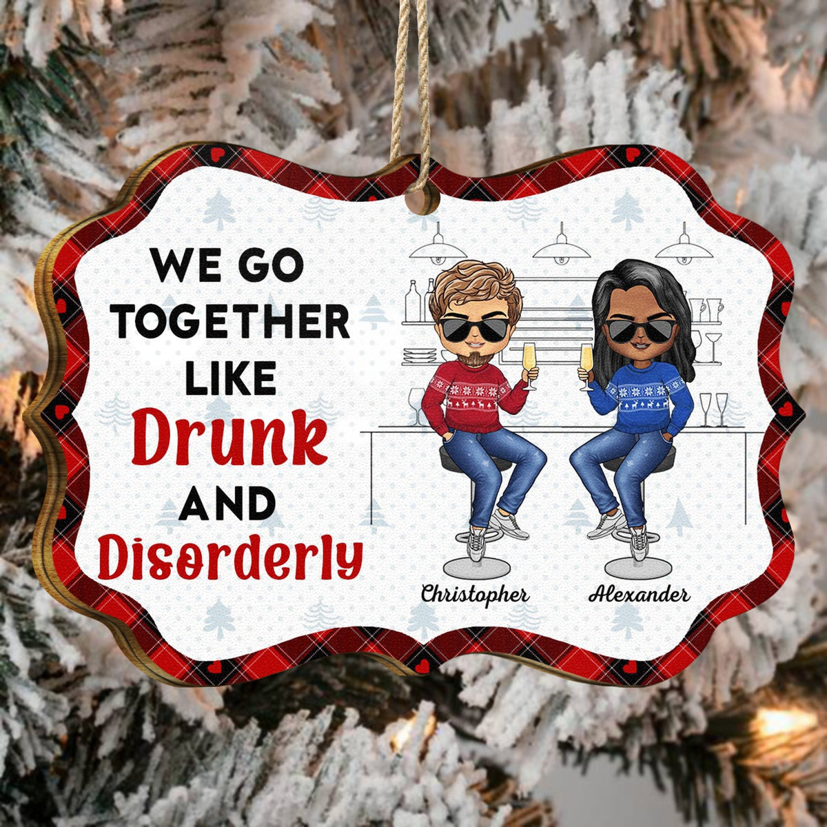 Here's To Another Year Of Bonding Over Alcohol - Christmas Gifts For Besties - Personalized Medallion Wooden Ornament