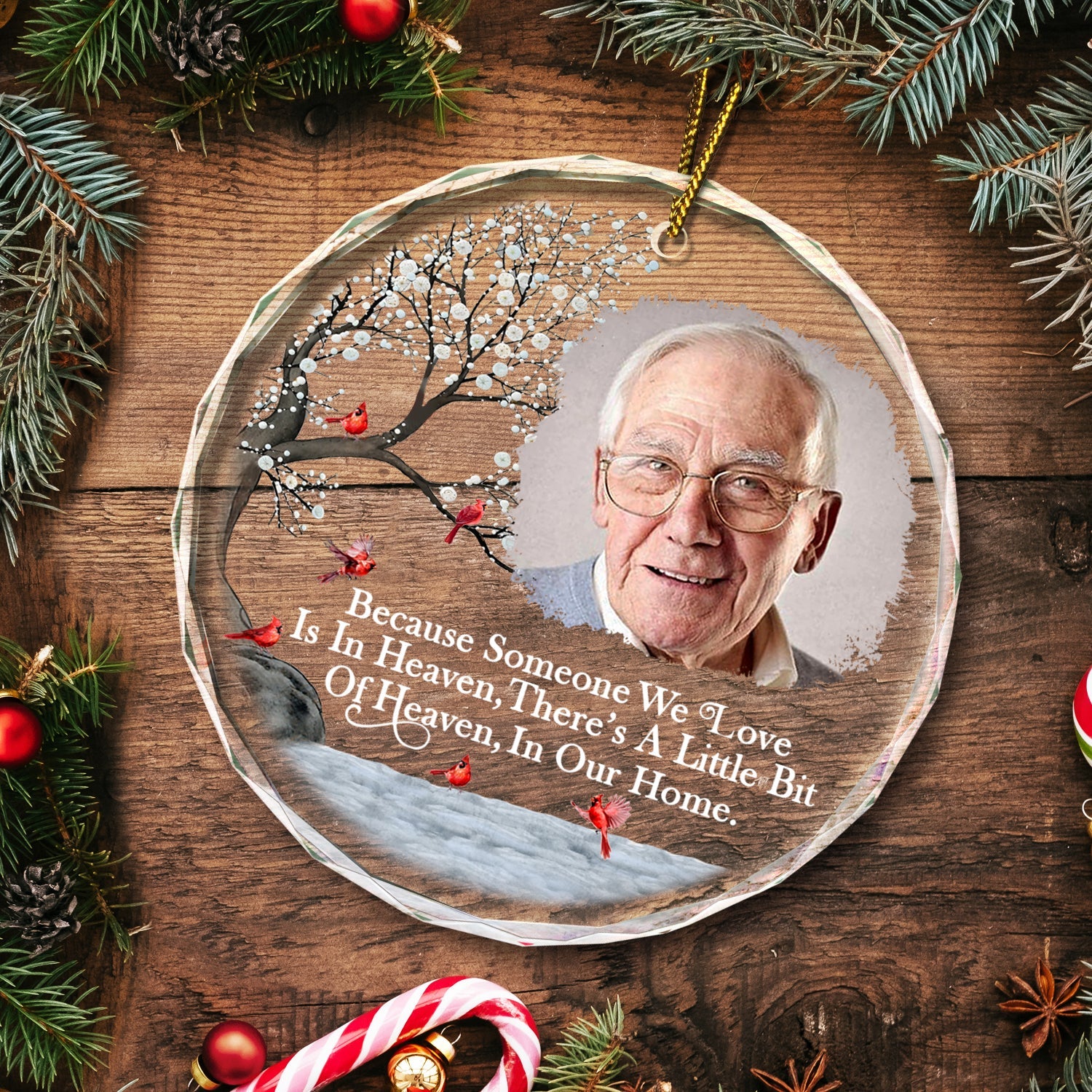 Custom Photo I'm Always With You - Christmas, Memorial Gift For Family, Friends - Personalized Circle Glass Ornament