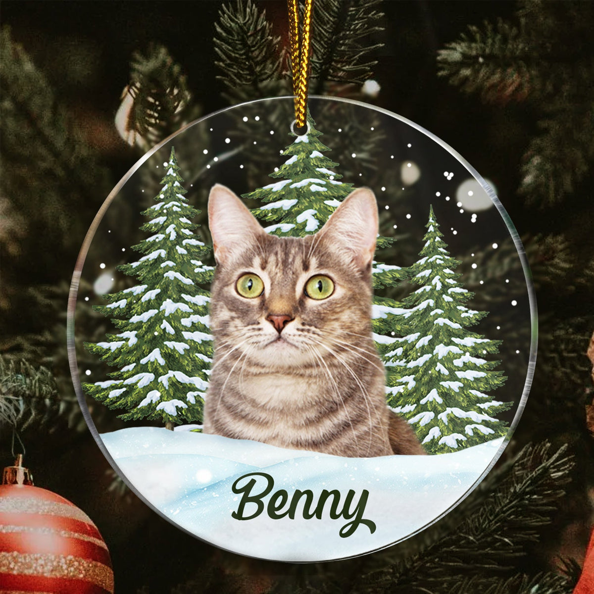 Custom Photo Pet Face - Christmas Gift For Dog Lovers, Cat Lovers, Pet Lovers, Pet Memorial - Personalized Circle Acrylic Ornament