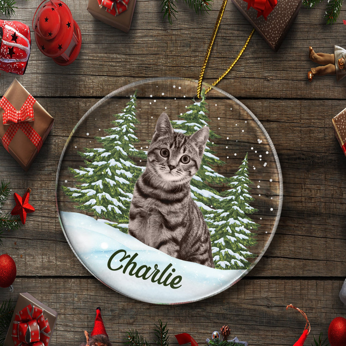 Custom Photo Pet Face - Christmas Gift For Dog Lovers, Cat Lovers, Pet Lovers, Pet Memorial - Personalized Circle Acrylic Ornament