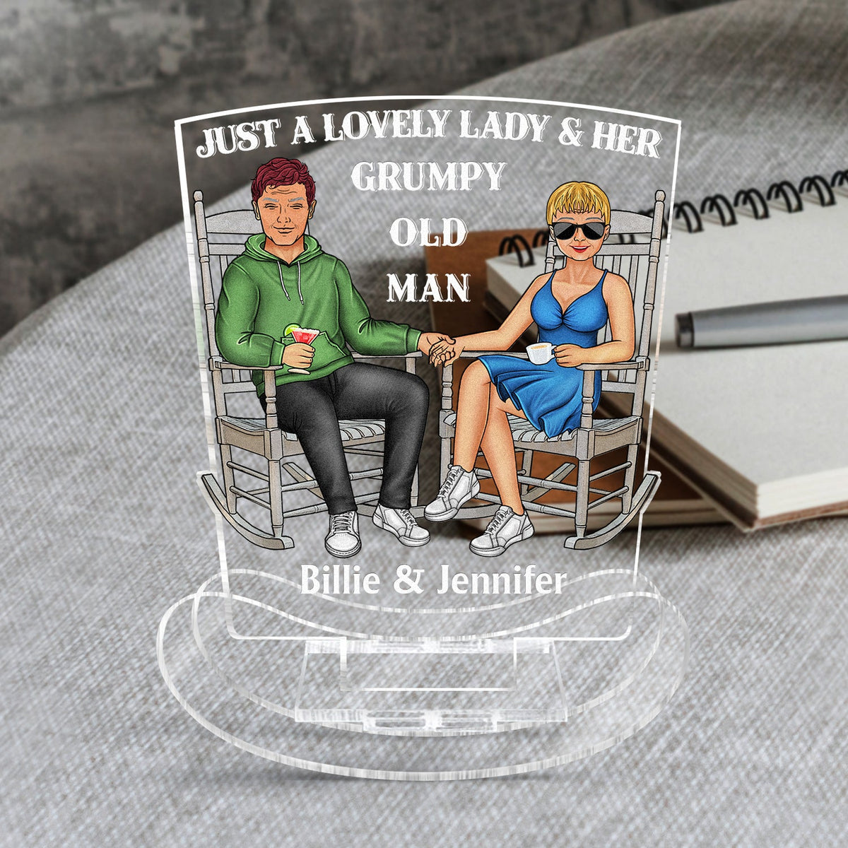 Just A Lovely Lady And Her Grumpy Old Man - Loving, Anniversary Gift For Couple, Spouse, Husband, Wife - Personalized Acrylic Shaking Stand