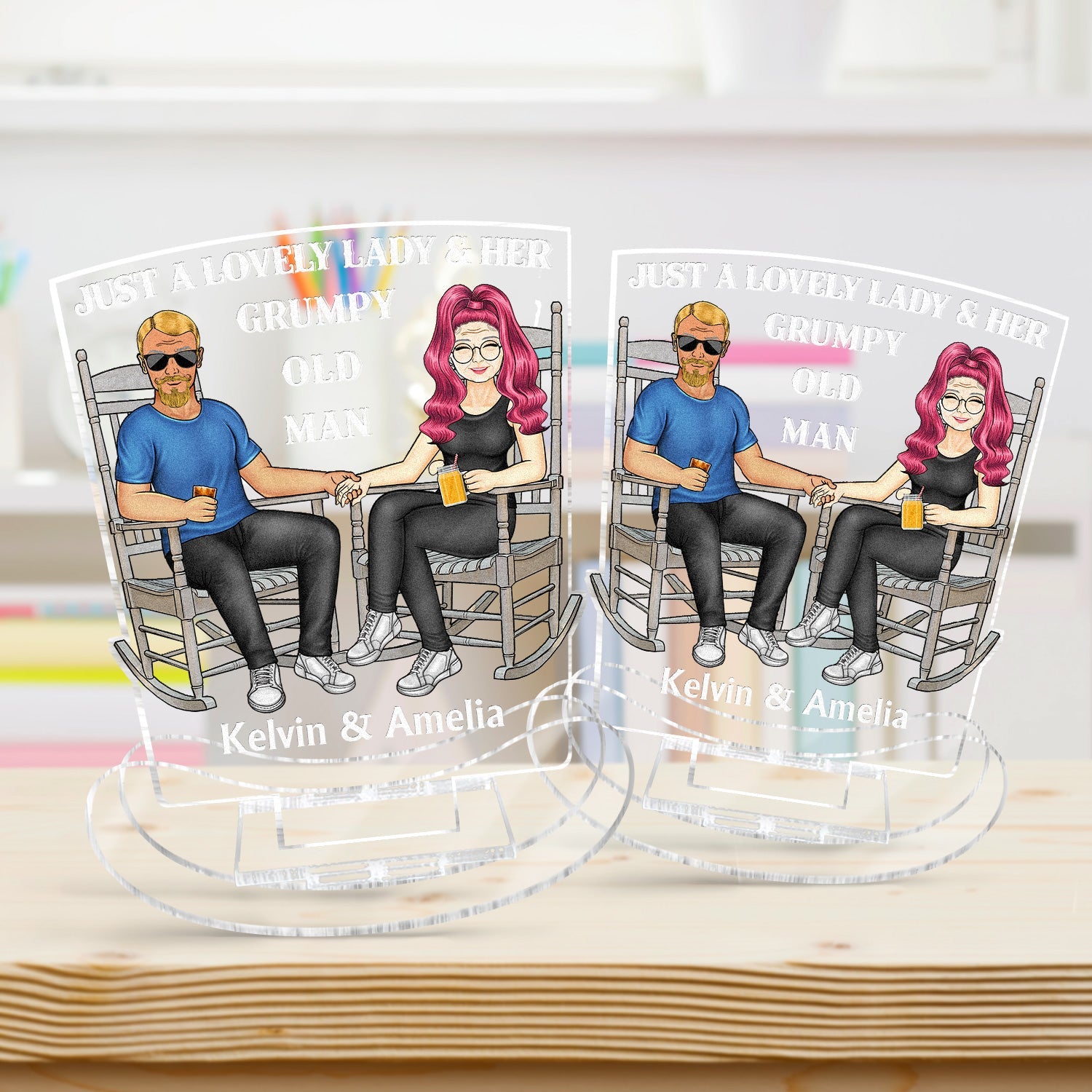 Just A Lovely Lady And Her Grumpy Old Man - Loving, Anniversary Gift For Couple, Spouse, Husband, Wife - Personalized Acrylic Shaking Stand