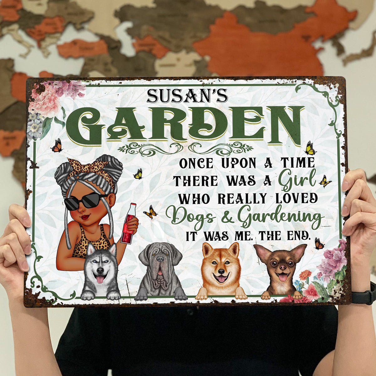 Once Upon A Time There Was A Girl - Backyard Sign, Gift For Gardening Lovers, Gardeners, Dog Lovers - Personalized Classic Metal Signs