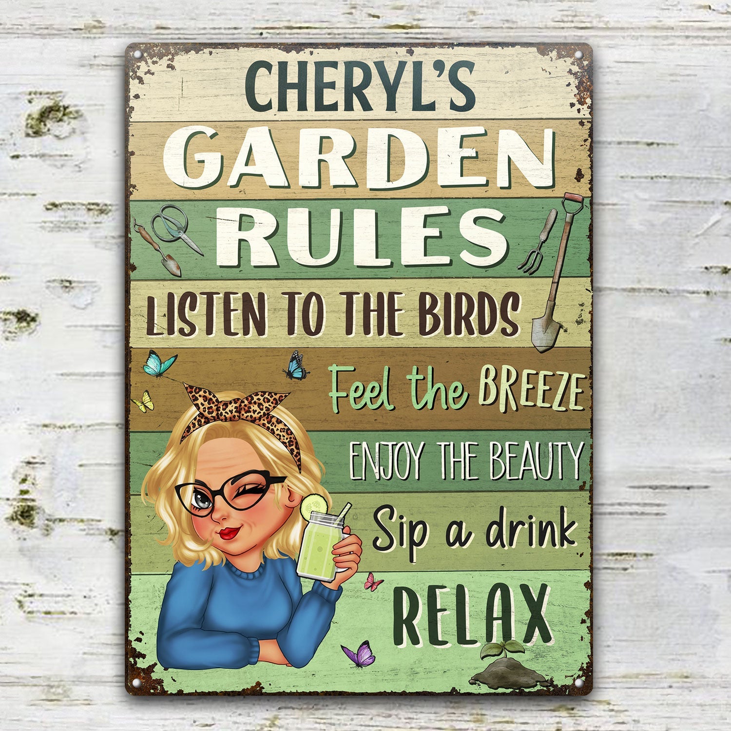 Garden Rules Feel The Breeze - Backyard Sign, Gift For Gardening Lovers, Gardeners - Personalized Classic Metal Signs