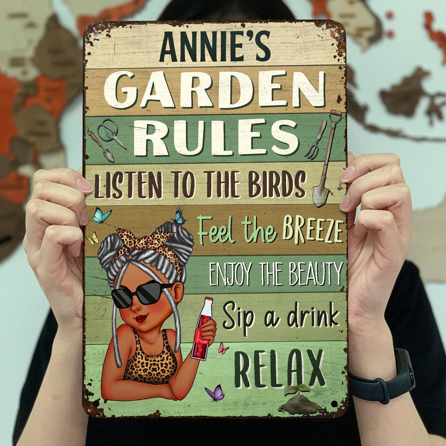 Garden Rules Feel The Breeze - Backyard Sign, Gift For Gardening Lovers, Gardeners - Personalized Classic Metal Signs