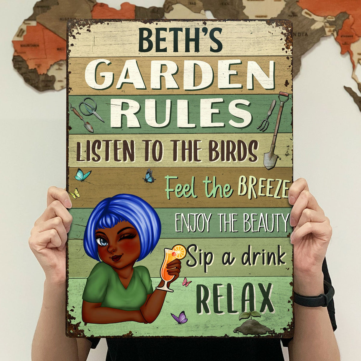 Garden Rules Feel The Breeze - Backyard Sign, Gift For Gardening Lovers, Gardeners - Personalized Classic Metal Signs