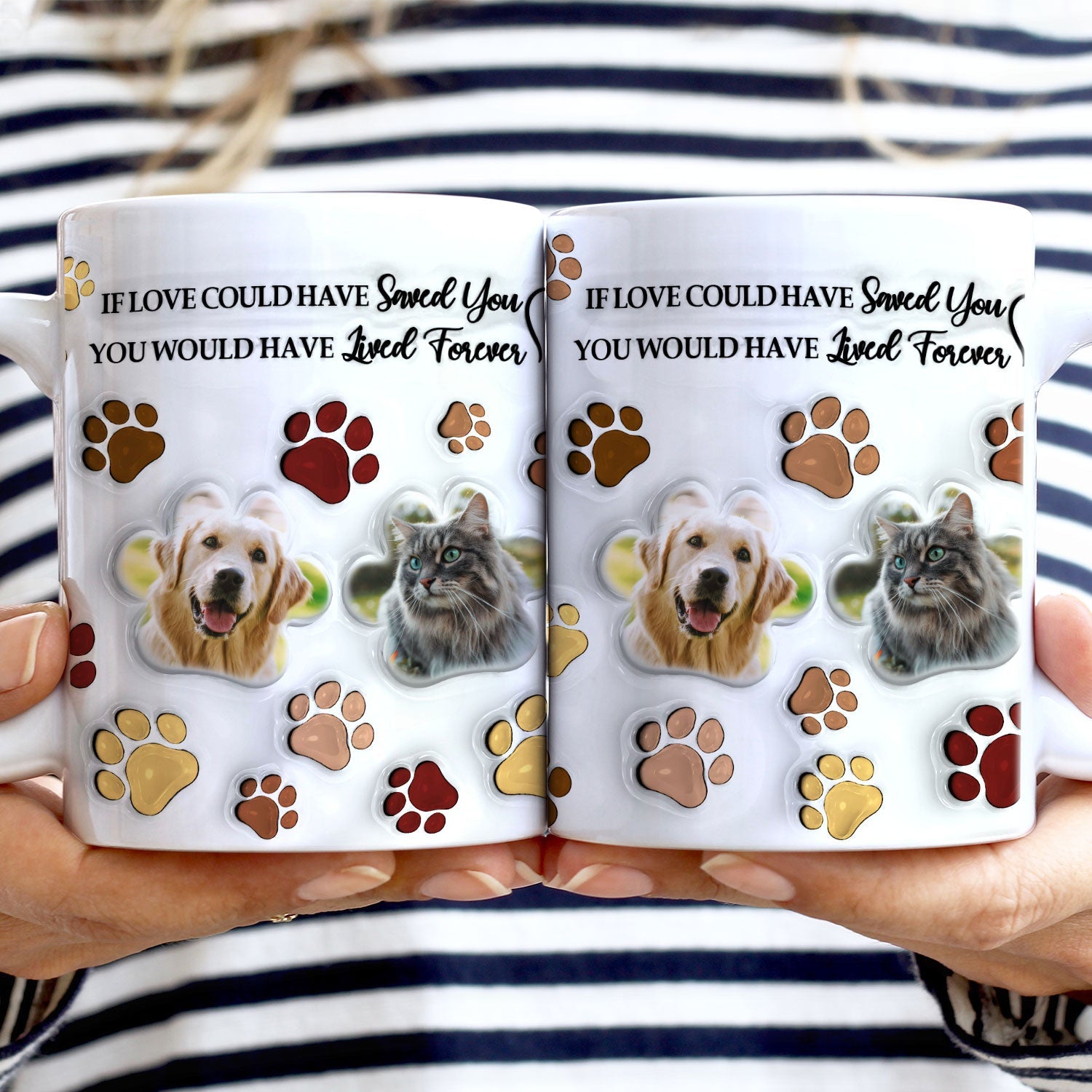 Custom Photo Forever In My Heart - Memorial Gift For Dog Lovers, Cat Lovers - 3D Inflated Effect Printed Mug, Personalized White Edge-to-Edge Mug